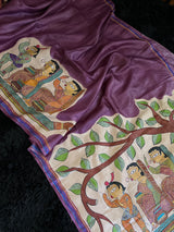 tussar silk saree Hand Embroidered