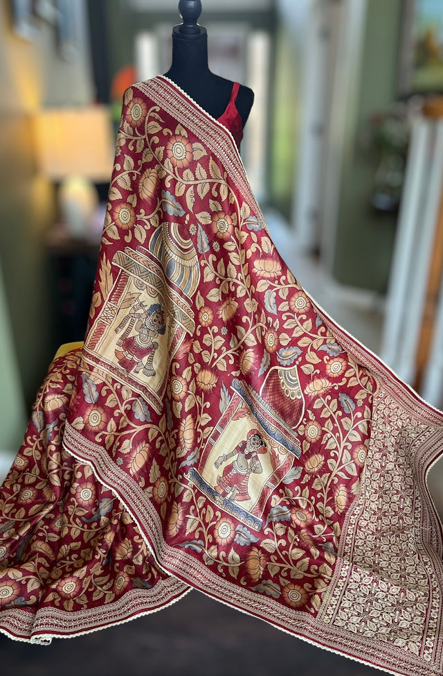 tussar silk saree handpainted