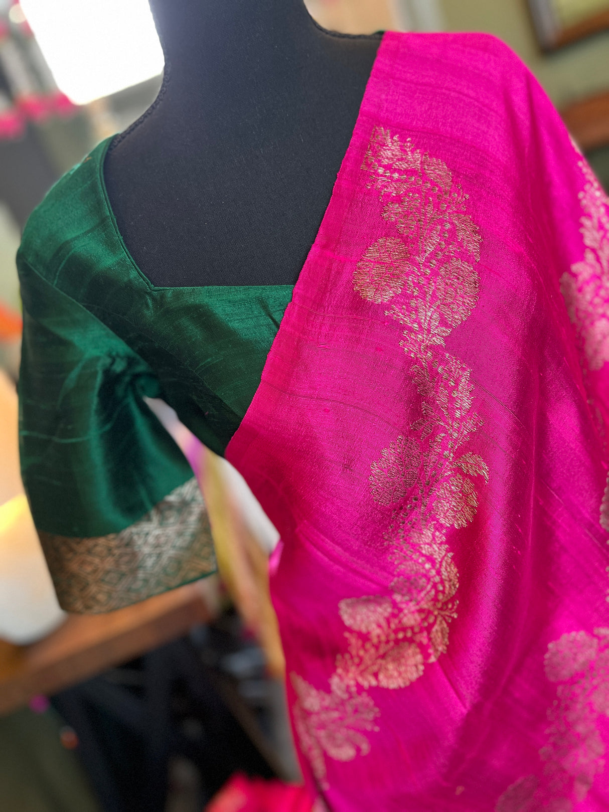 Hot Pink Banarasi Raw Silk