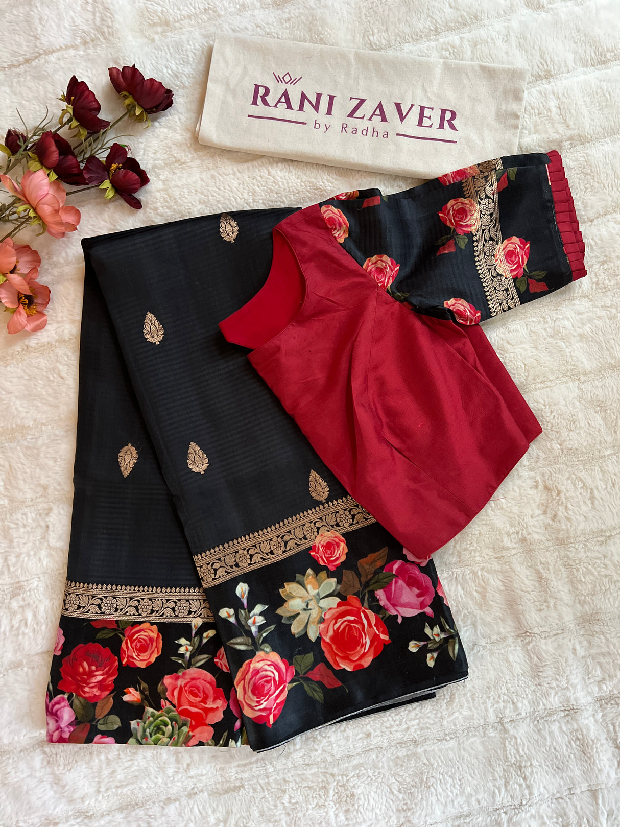 Black Mashru Banarasi With Floral Borders