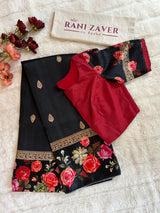 Black Mashru Banarasi With Floral Borders