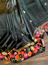 Black Mashru Banarasi With Floral Borders