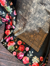 Black Mashru Banarasi With Floral Borders
