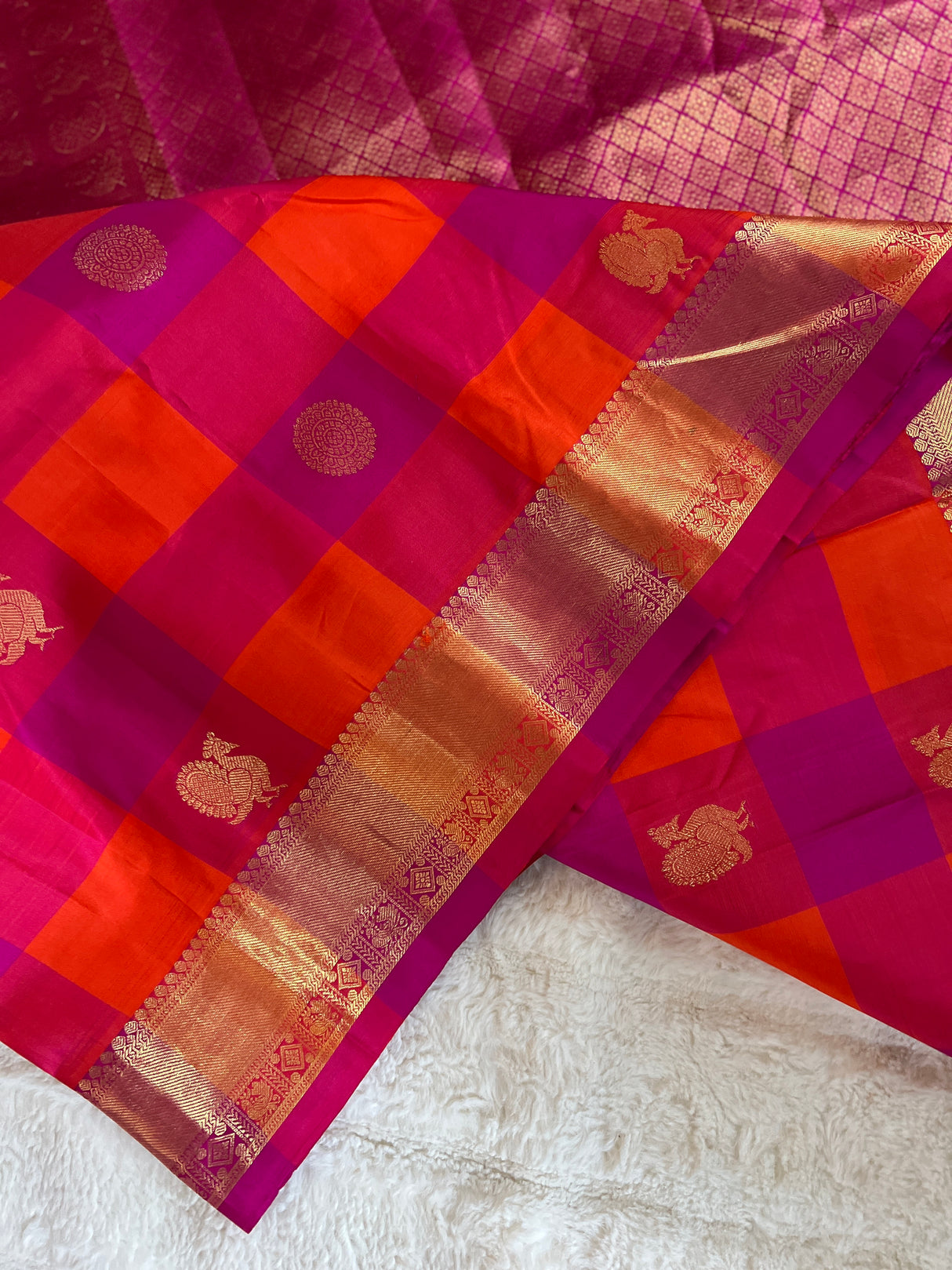 Paalum Pazhamum Checks  Korvai Kanchipuram Pure Silk
