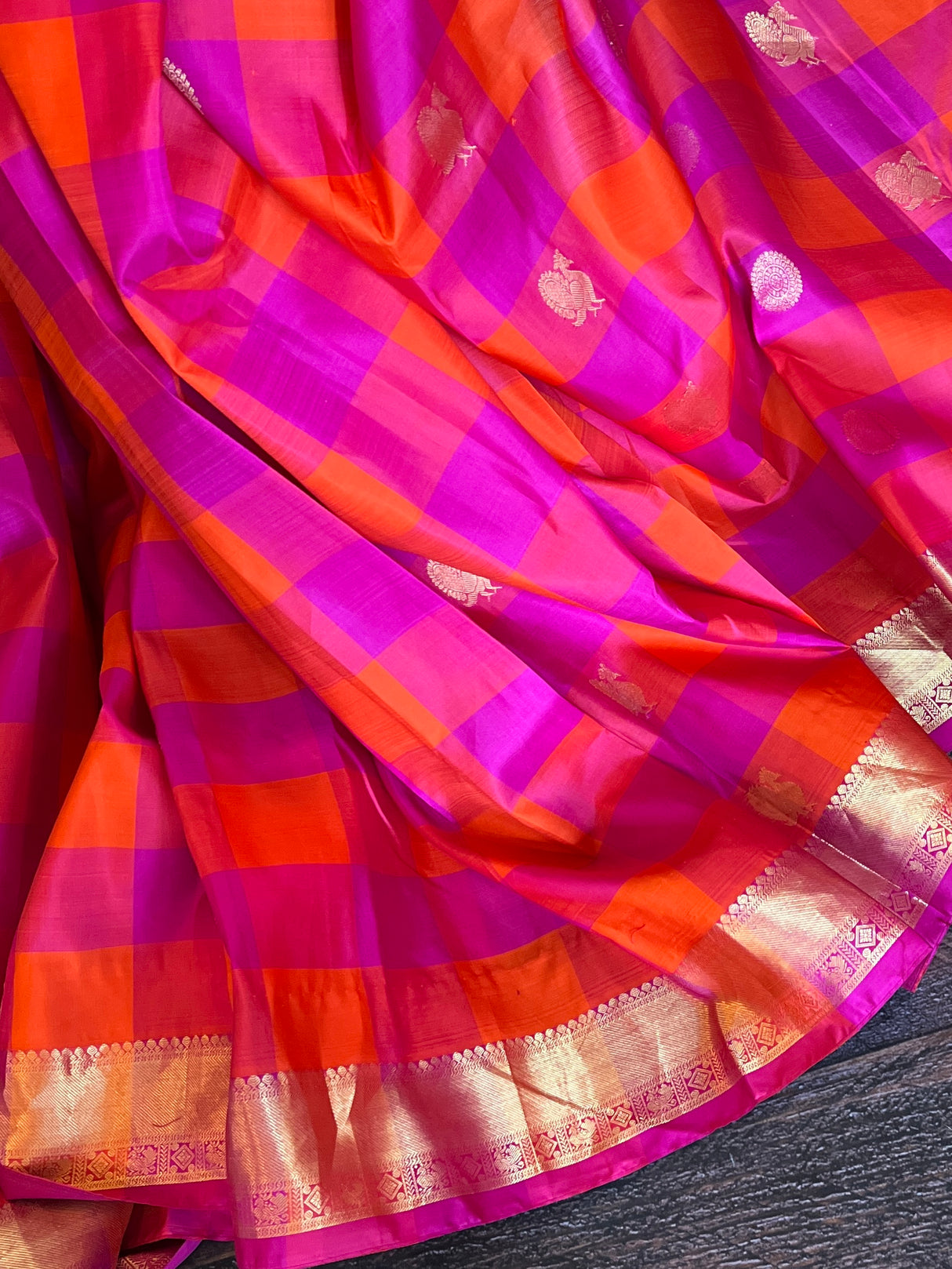 Paalum Pazhamum Checks  Korvai Kanchipuram Pure Silk