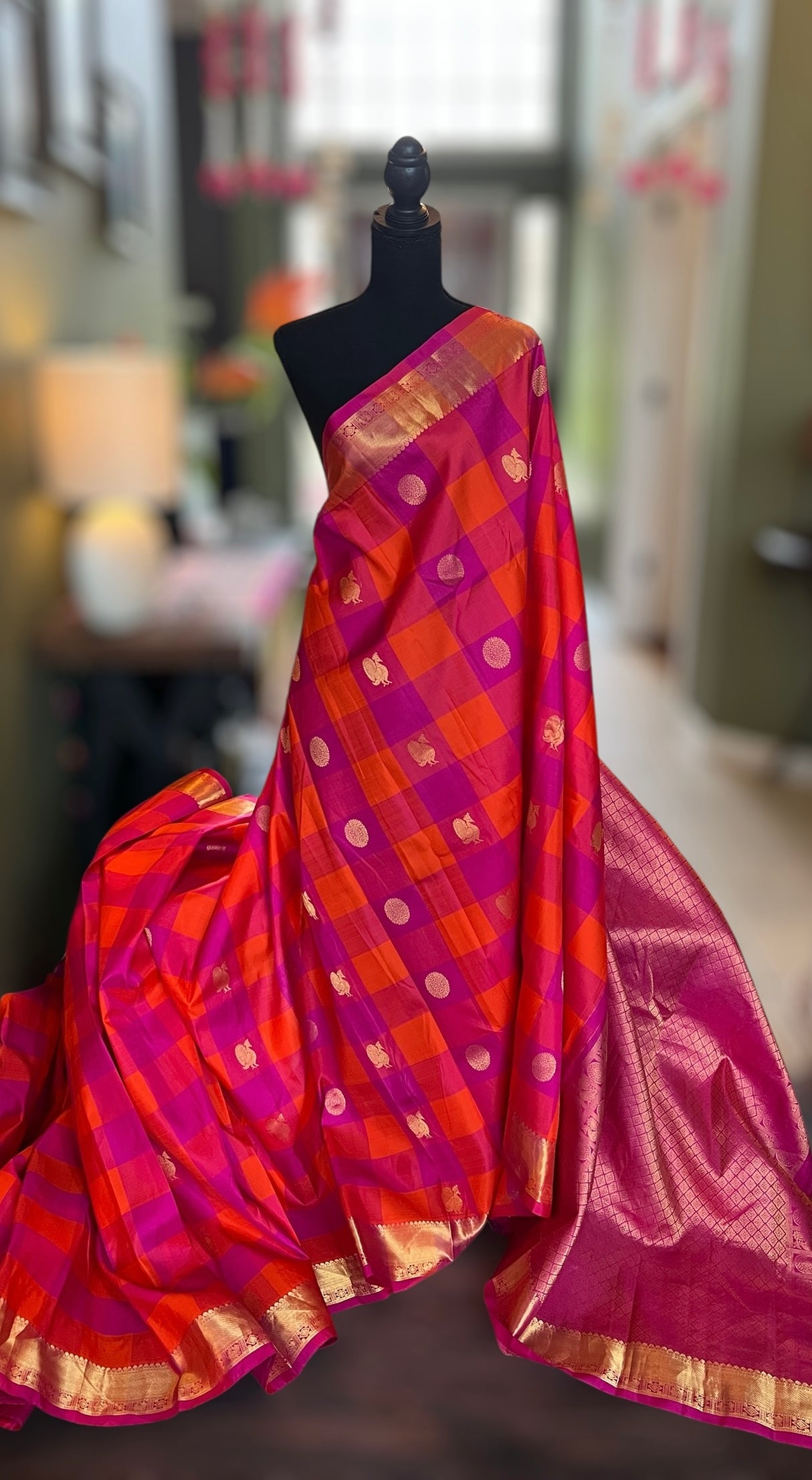 Paalum Pazhamum Checks  Korvai Kanchipuram Pure Silk
