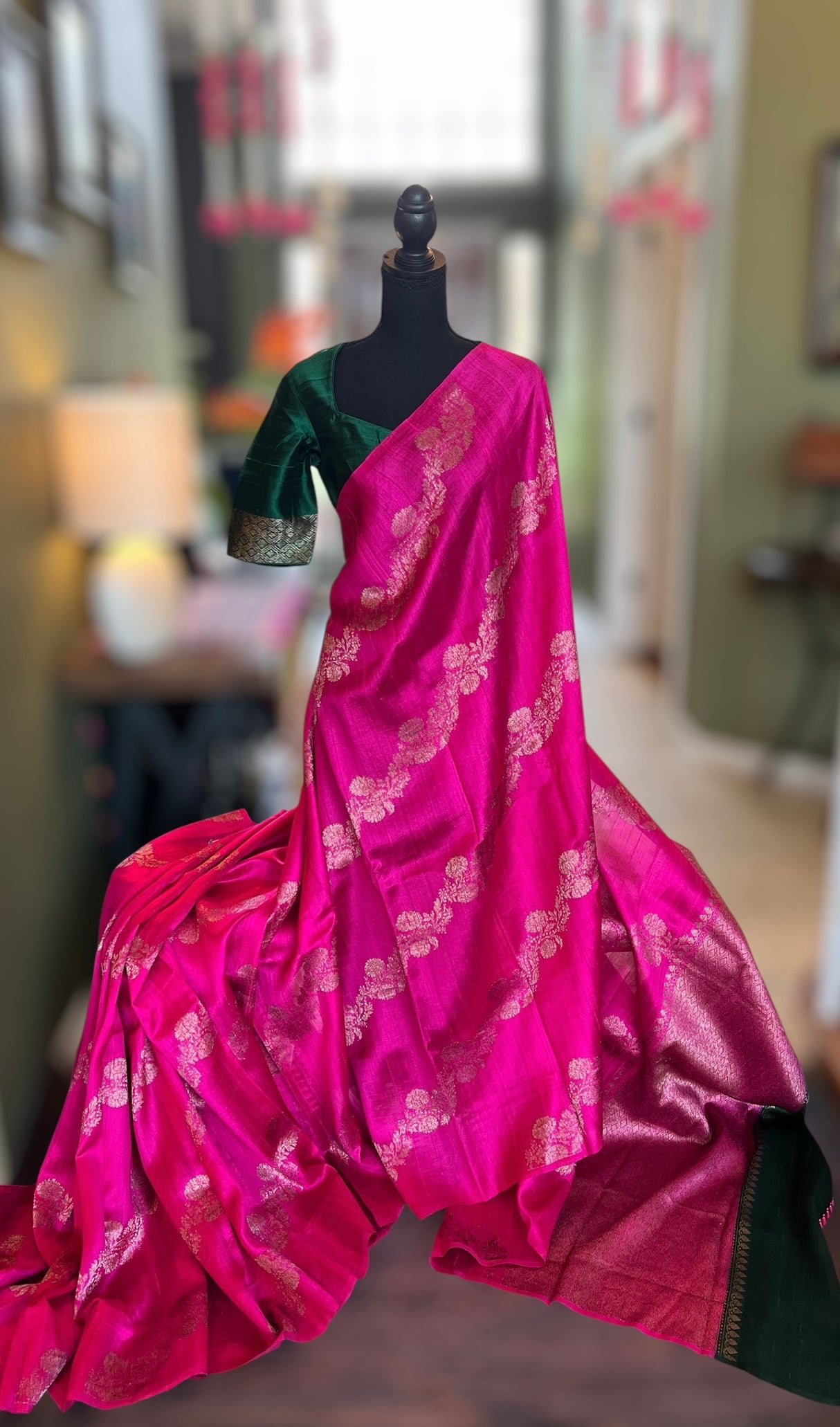 Hot Pink Banarasi Raw Silk