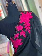 Black Organza With Hot Pink Applique