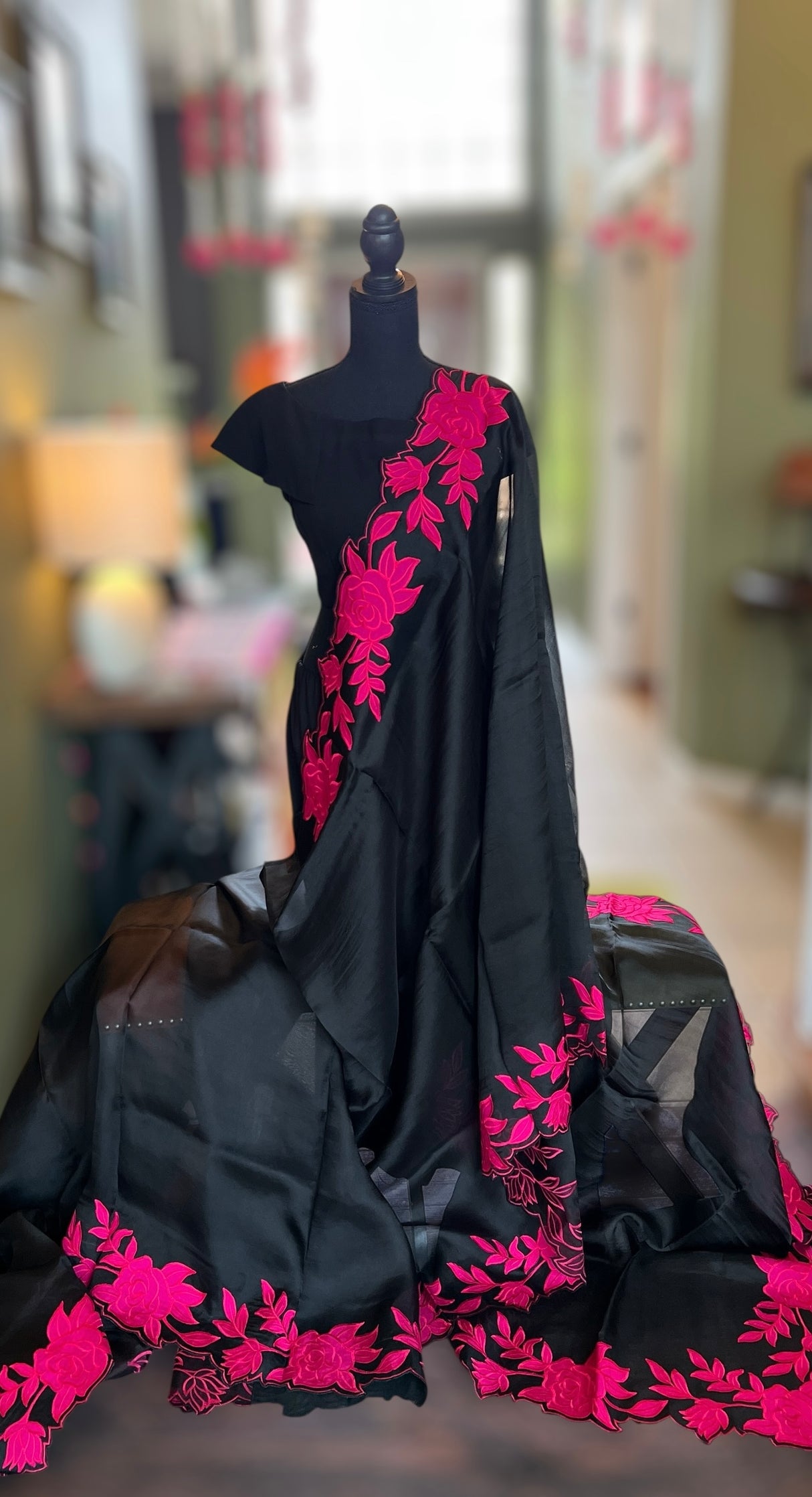 Black Organza With Hot Pink Applique