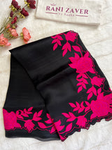 Black Organza With Hot Pink Applique