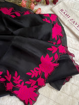 Black Organza With Hot Pink Applique