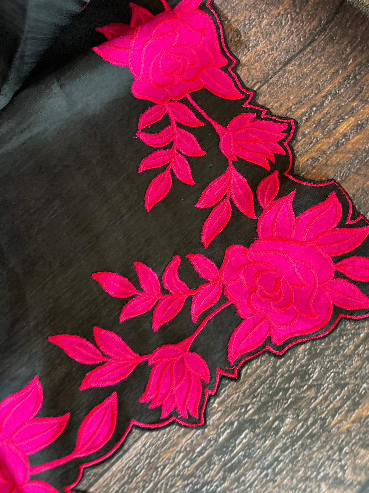 Black Organza With Hot Pink Applique
