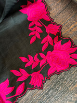 Black Organza With Hot Pink Applique