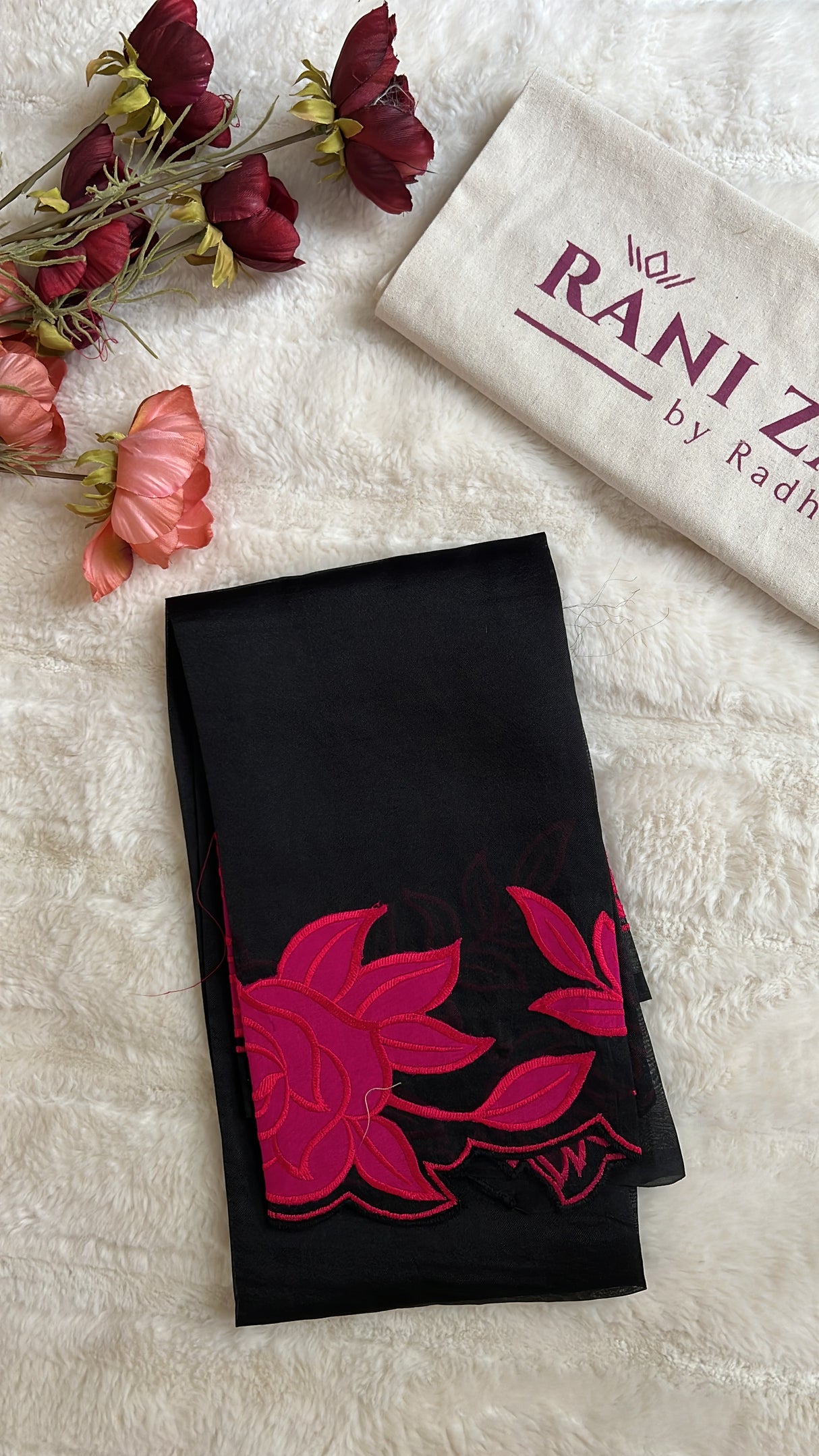 Black Organza With Hot Pink Applique