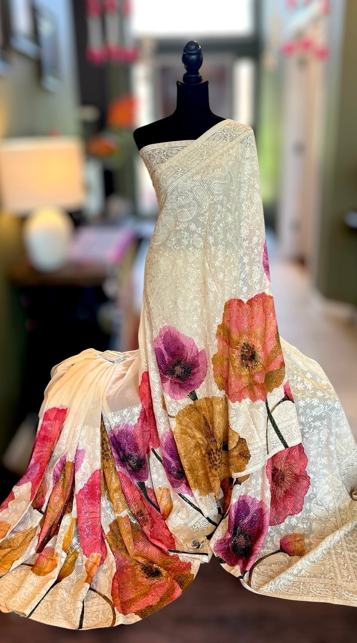 Exclusive Georgette Chikenkari Floral Print Sequins