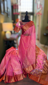 Pink Chanderi Tissue Katan Handloom Pure Silk