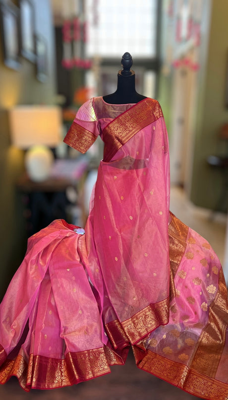 Pink Chanderi Tissue Katan Handloom Pure Silk