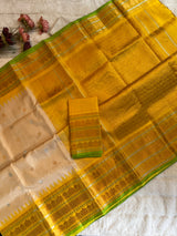 Off White Gloden yellow Tiny Checks Gadwal Pure silk