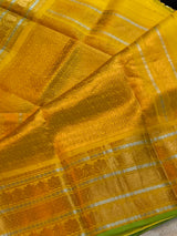 Off White Gloden yellow Tiny Checks Gadwal Pure silk