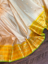 Off White Gloden yellow Tiny Checks Gadwal Pure silk