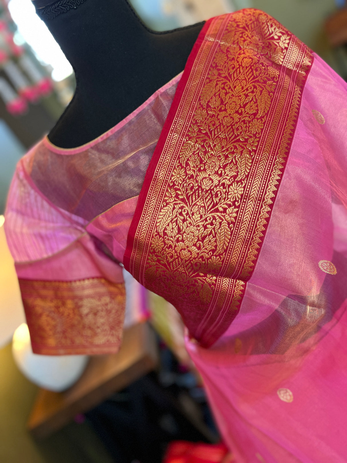 Pink Chanderi Tissue Katan Handloom Pure Silk