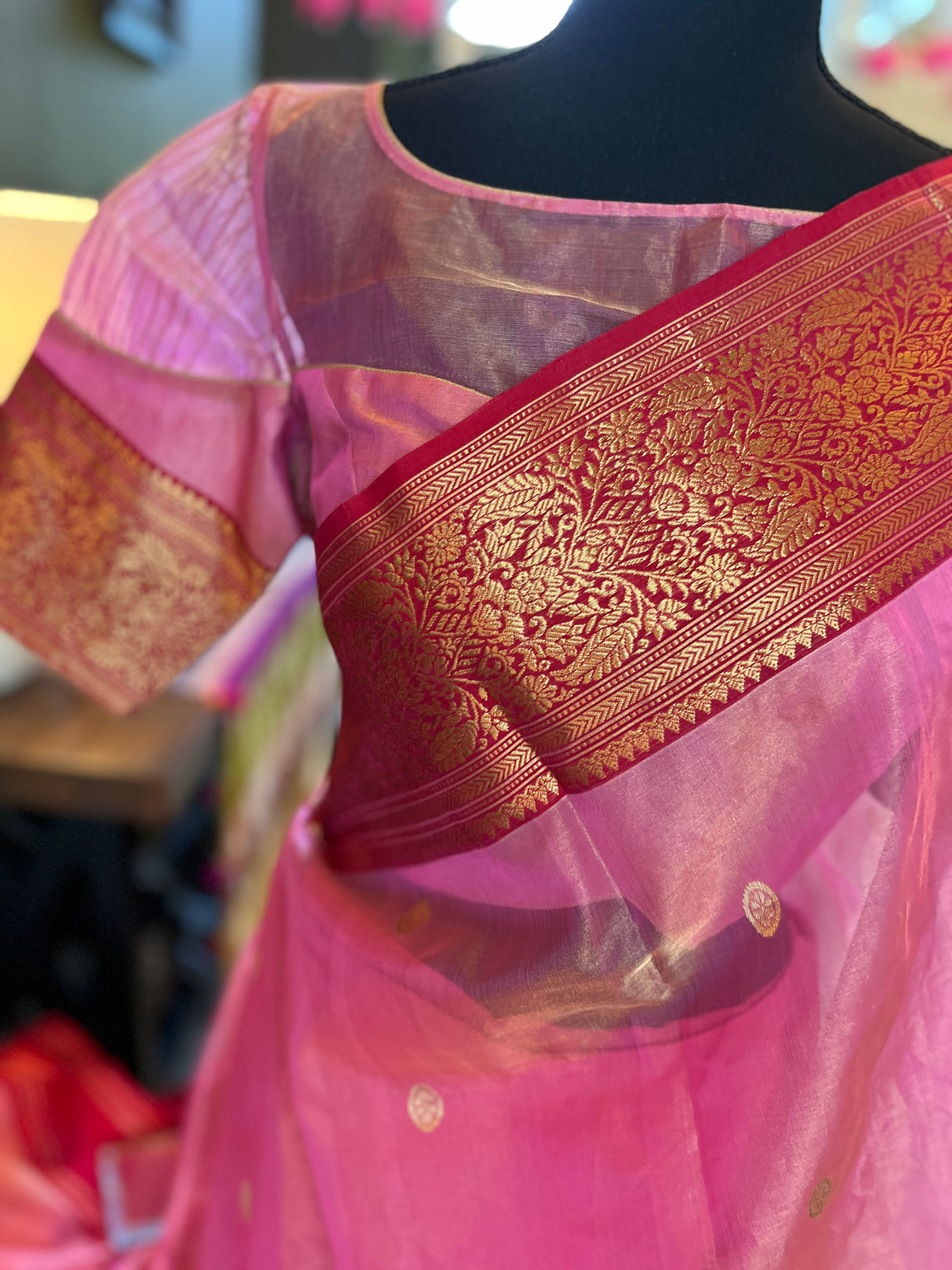 Pink Chanderi Tissue Katan Handloom Pure Silk