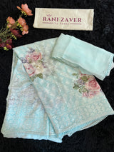 Blue Georgette Chikenkari Floral Print Sequins