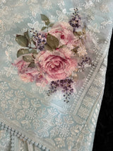 Blue Georgette Chikenkari Floral Print Sequins