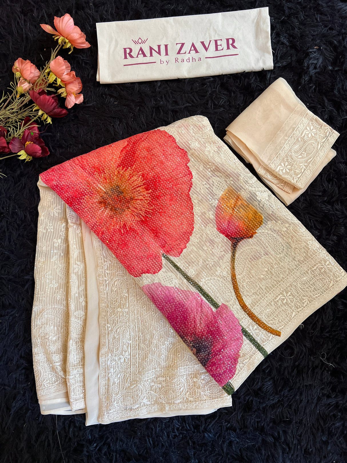 Exclusive Georgette Chikenkari Floral Print Sequins