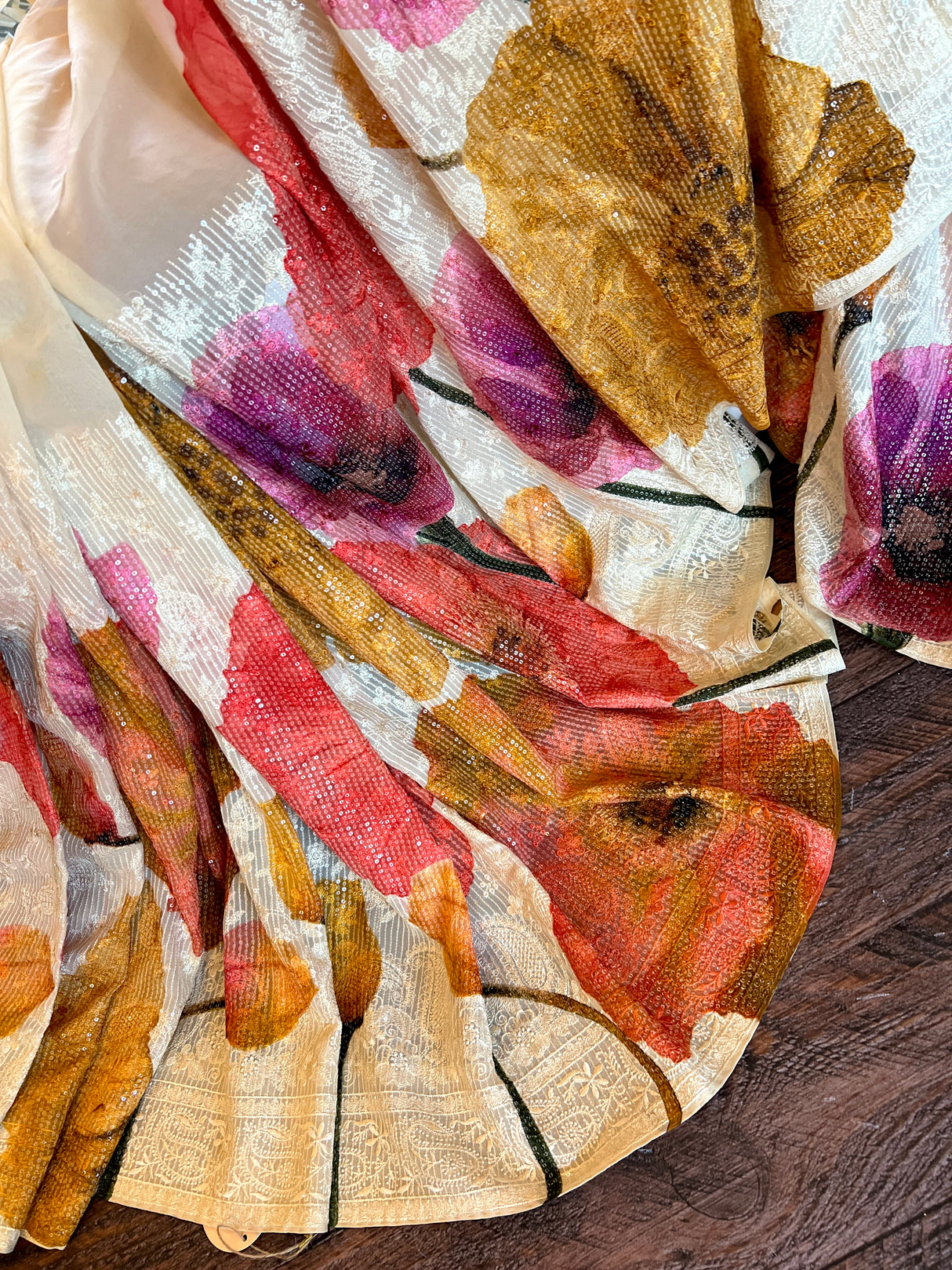 Exclusive Georgette Chikenkari Floral Print Sequins
