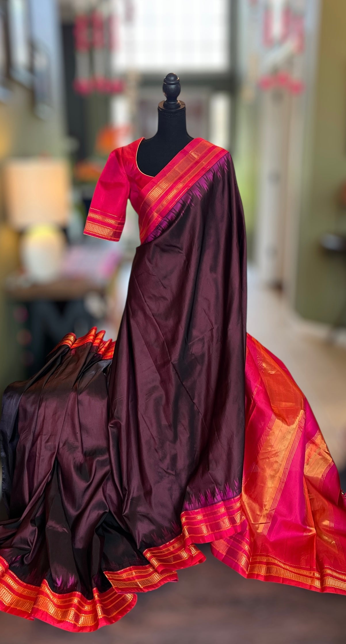 Maroon Rani Pink Ilkal Pure Silk Saree