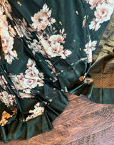 Deep Bottle Green Floral Poona Silk