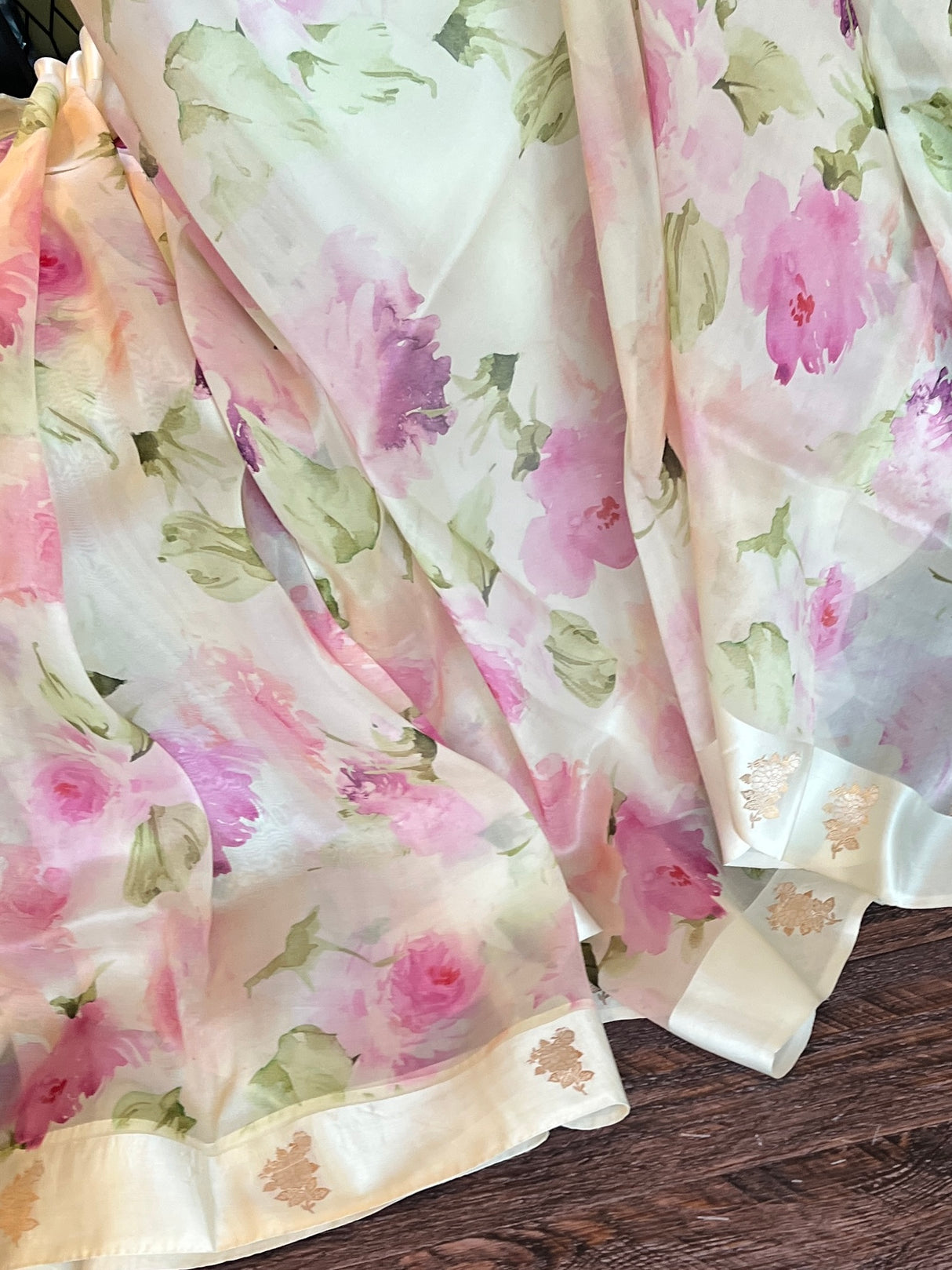 Ivory Floral Raw Mango Design Organza