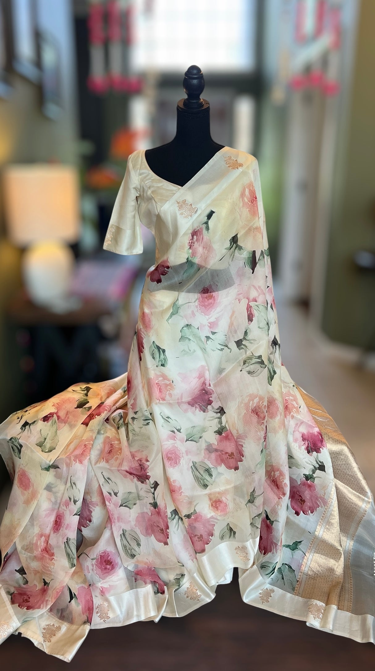 Floral Raw Mango Design Organza