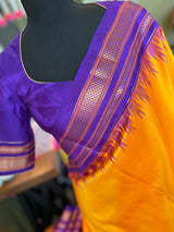Mango Orange Purple Ilkal Pure Silk Saree