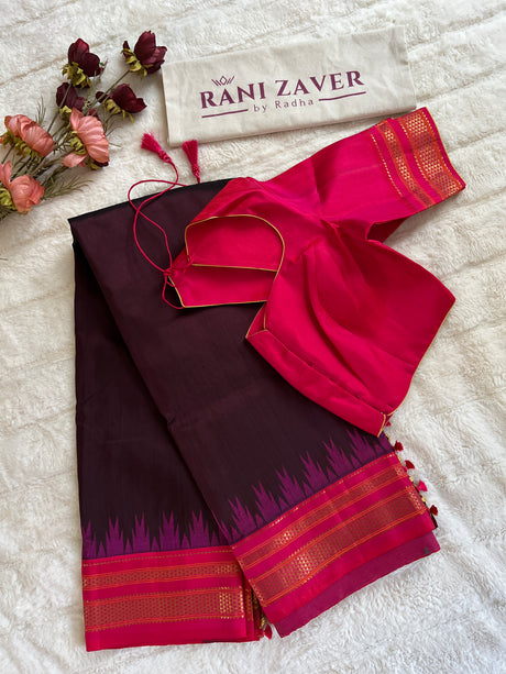 Maroon Rani Pink Ilkal Pure Silk Saree