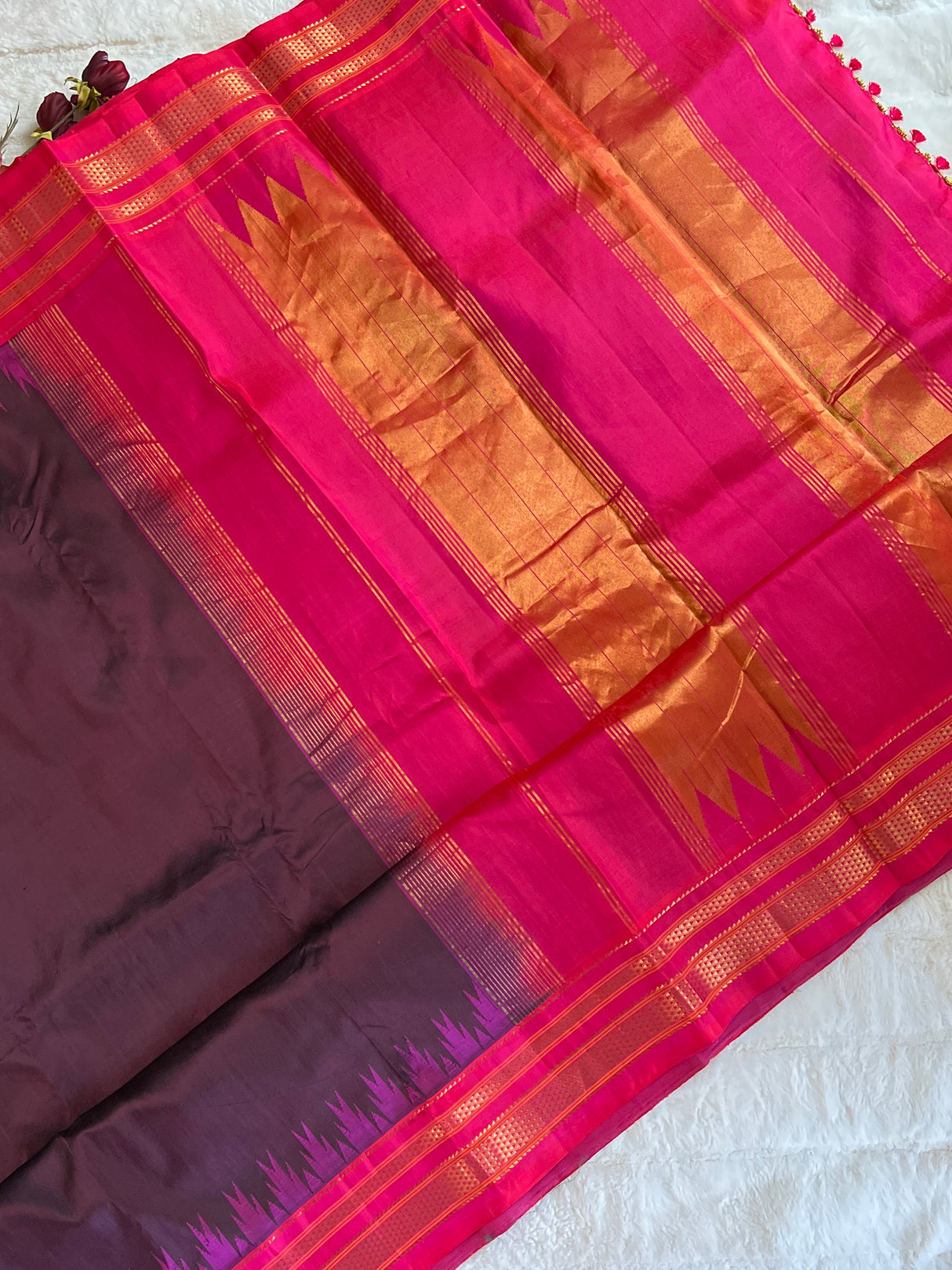 Maroon Rani Pink Ilkal Pure Silk Saree