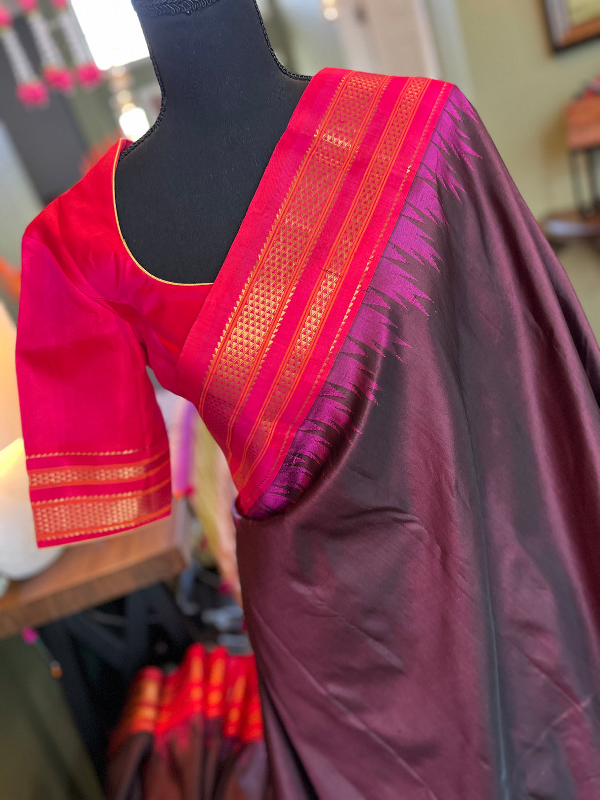 Maroon Rani Pink Ilkal Pure Silk Saree