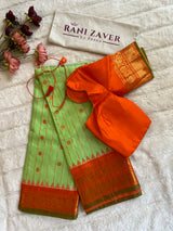Pista Green Orange Gadwal Pure Silk