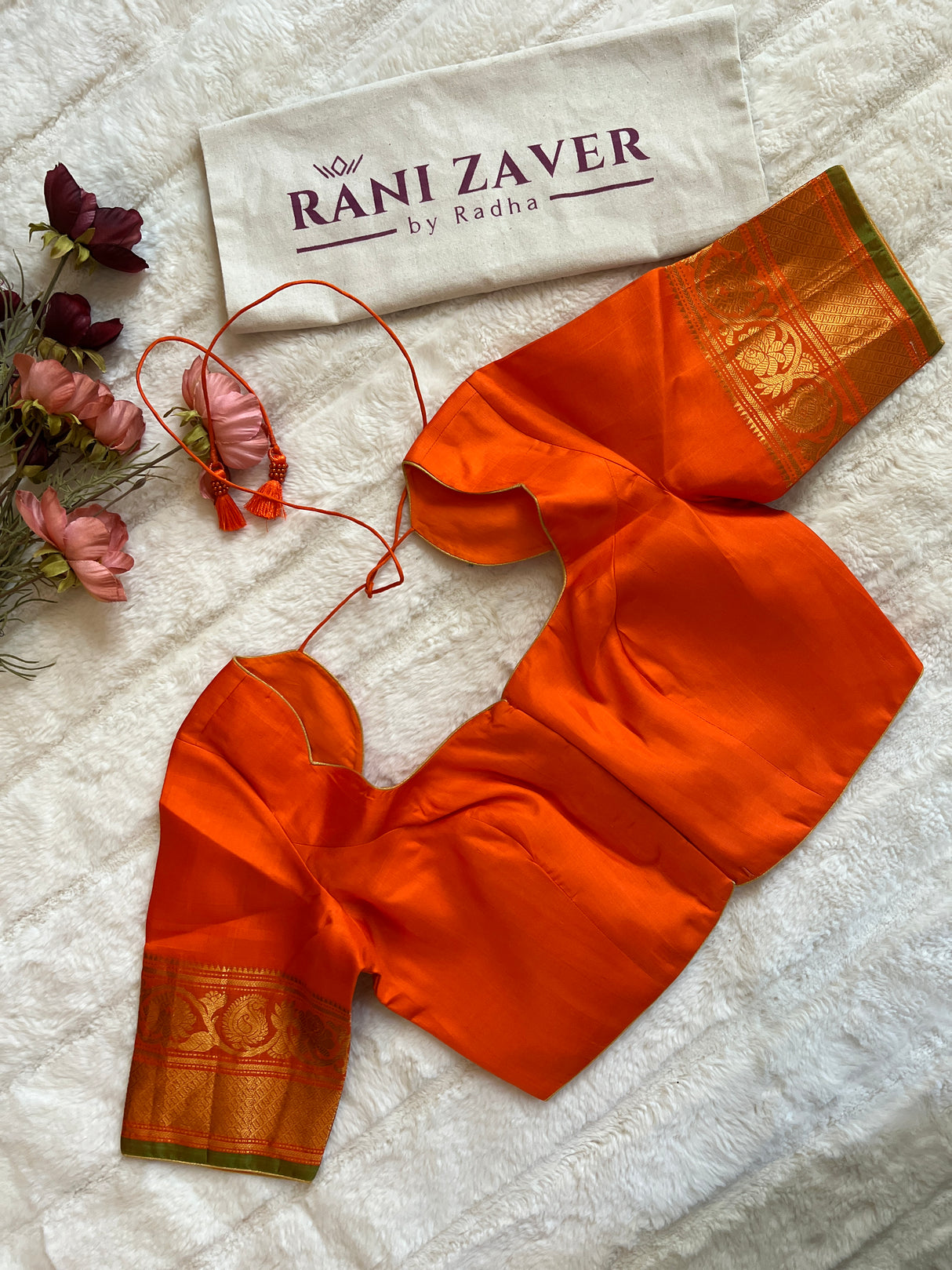 Pista Green Orange Gadwal Pure Silk