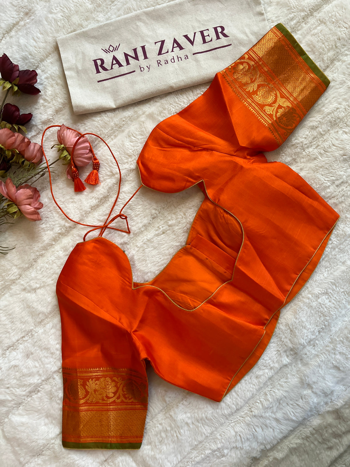 Pista Green Orange Gadwal Pure Silk