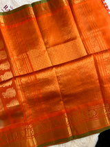 Pista Green Orange Gadwal Pure Silk