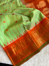 Pista Green Orange Gadwal Pure Silk