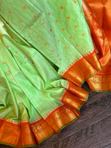 Pista Green Orange Gadwal Pure Silk