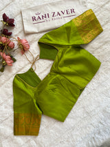 Beige Parrot Green Gadwal Pure Silk