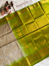 Beige Parrot Green Gadwal Pure Silk