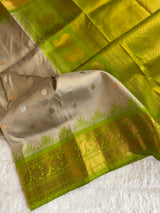 Beige Parrot Green Gadwal Pure Silk