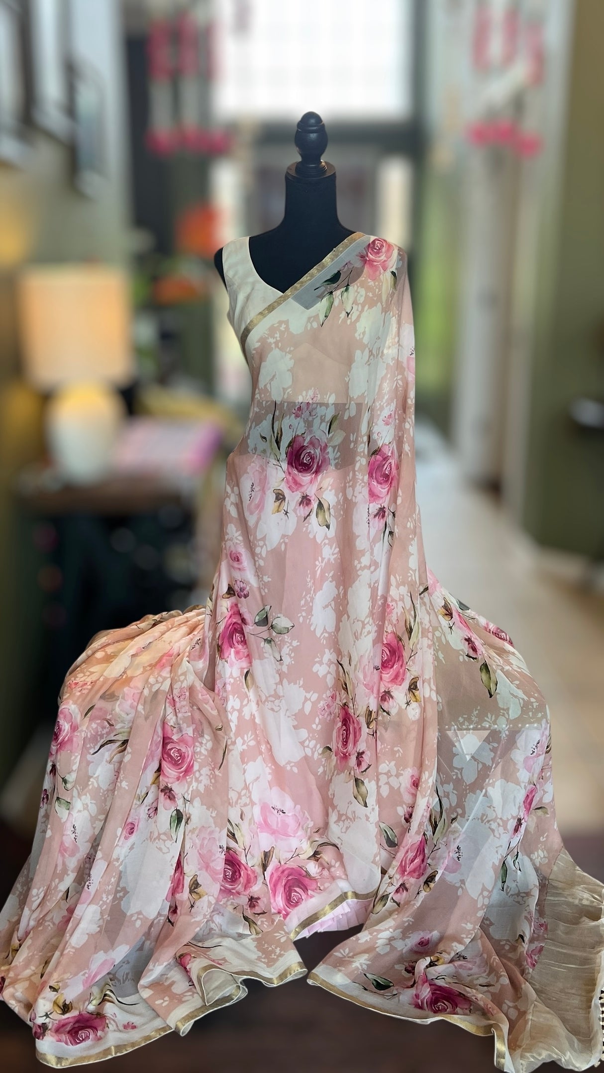 Floral Pink Pure Chiffon