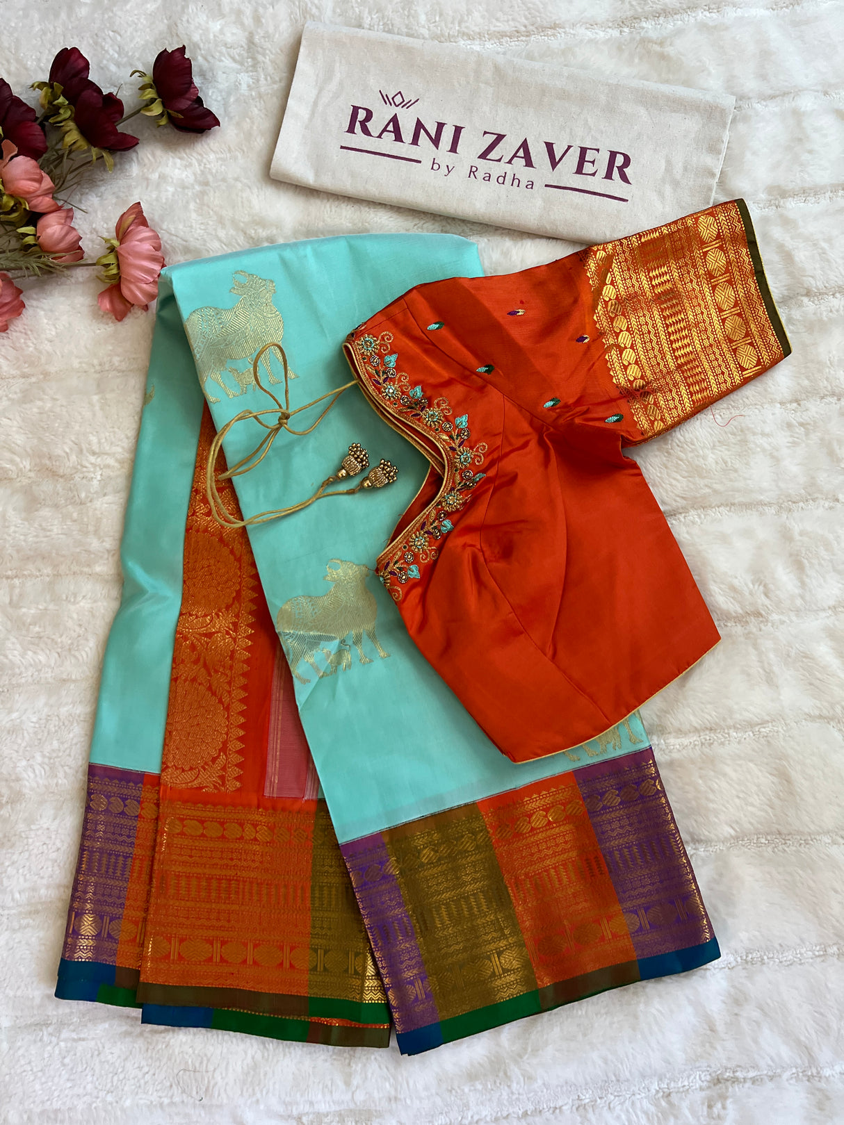 Nandi Motif Rangkat border Pure Kanchipuram SIlk Korvai