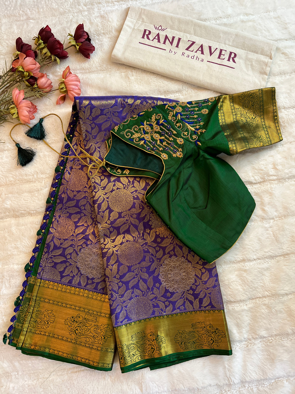 Purple Floral Weave Pure Kanchipuram SIlk Korvai